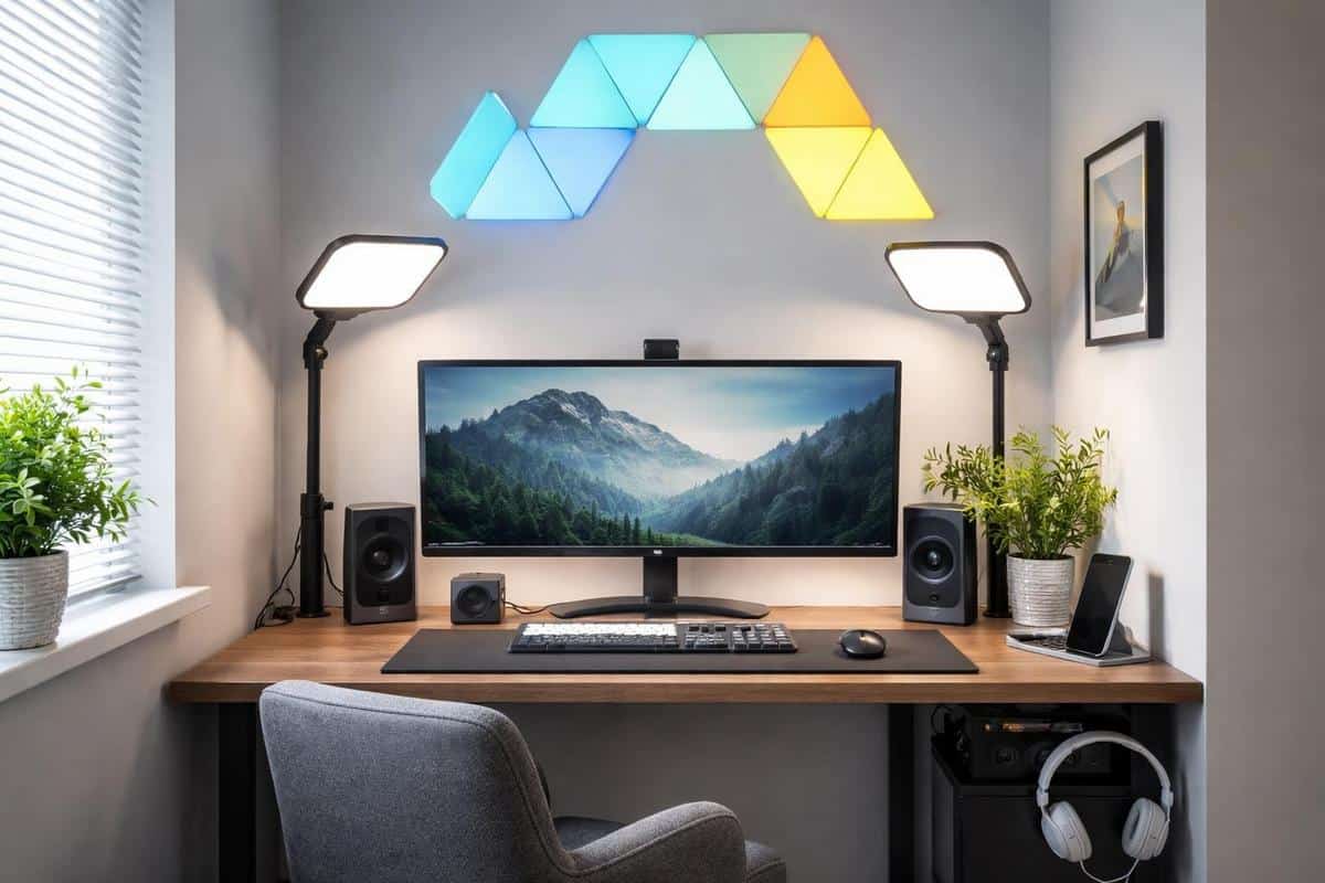Déco bureau homme high tech setup compact petit espace bureau