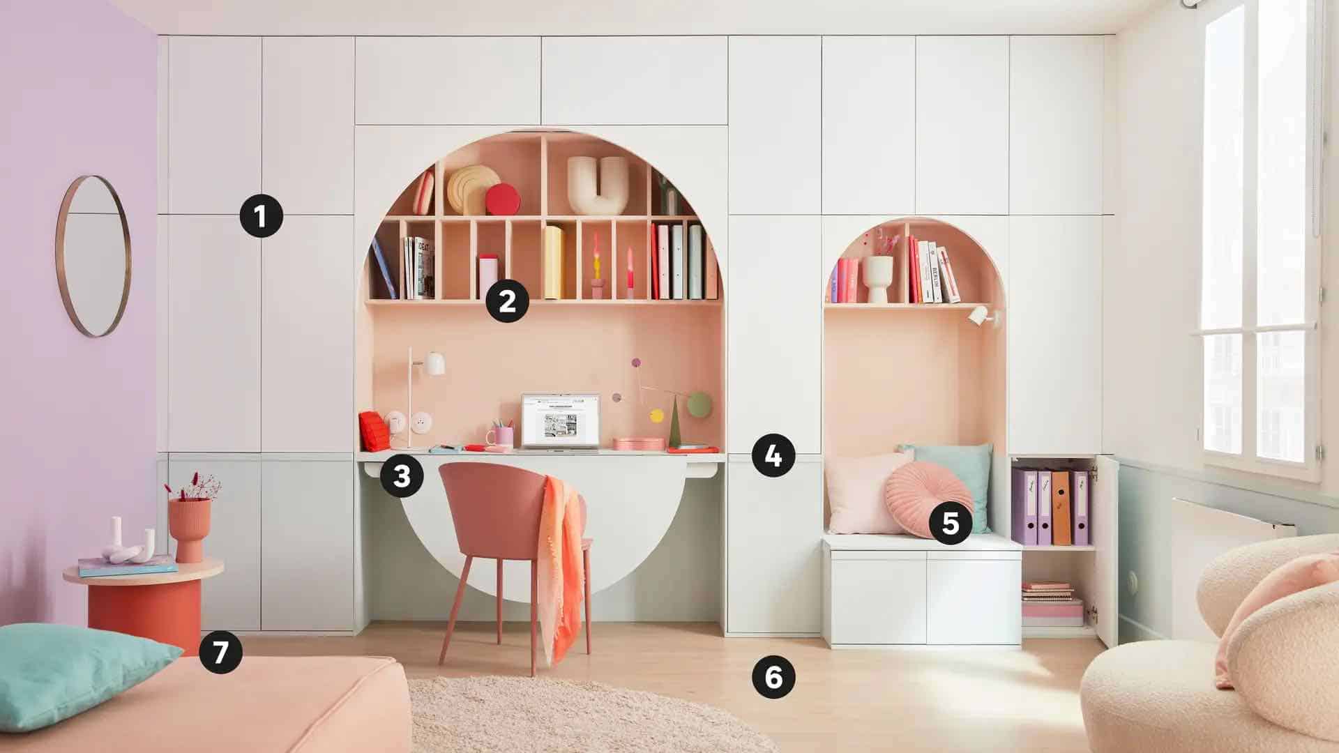 Déco mur bureau effet alcôve peinture petit espace inspiration minimaliste