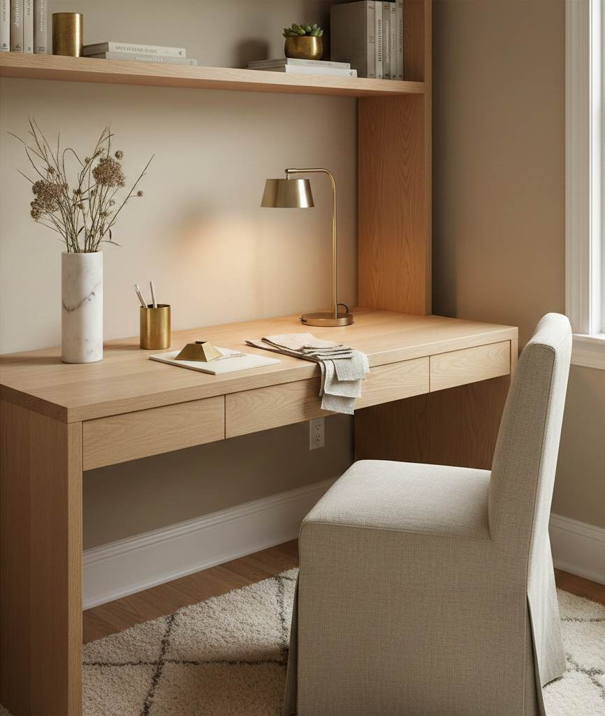 Décoration petit bureau maison cohérence matière bois métal inspiration minimaliste petit espace