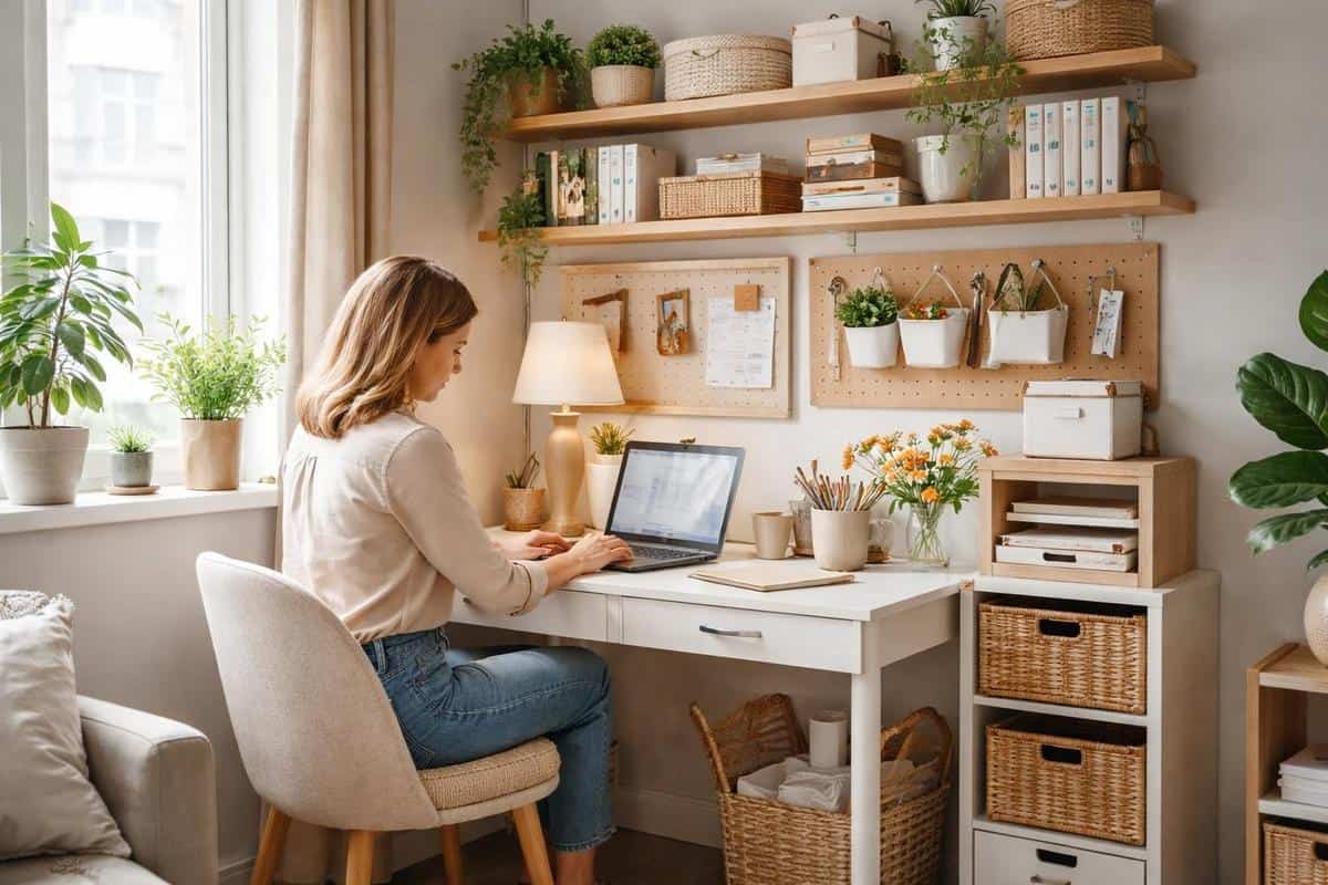 Rangement bureau femme petit espace appartement déco organisée