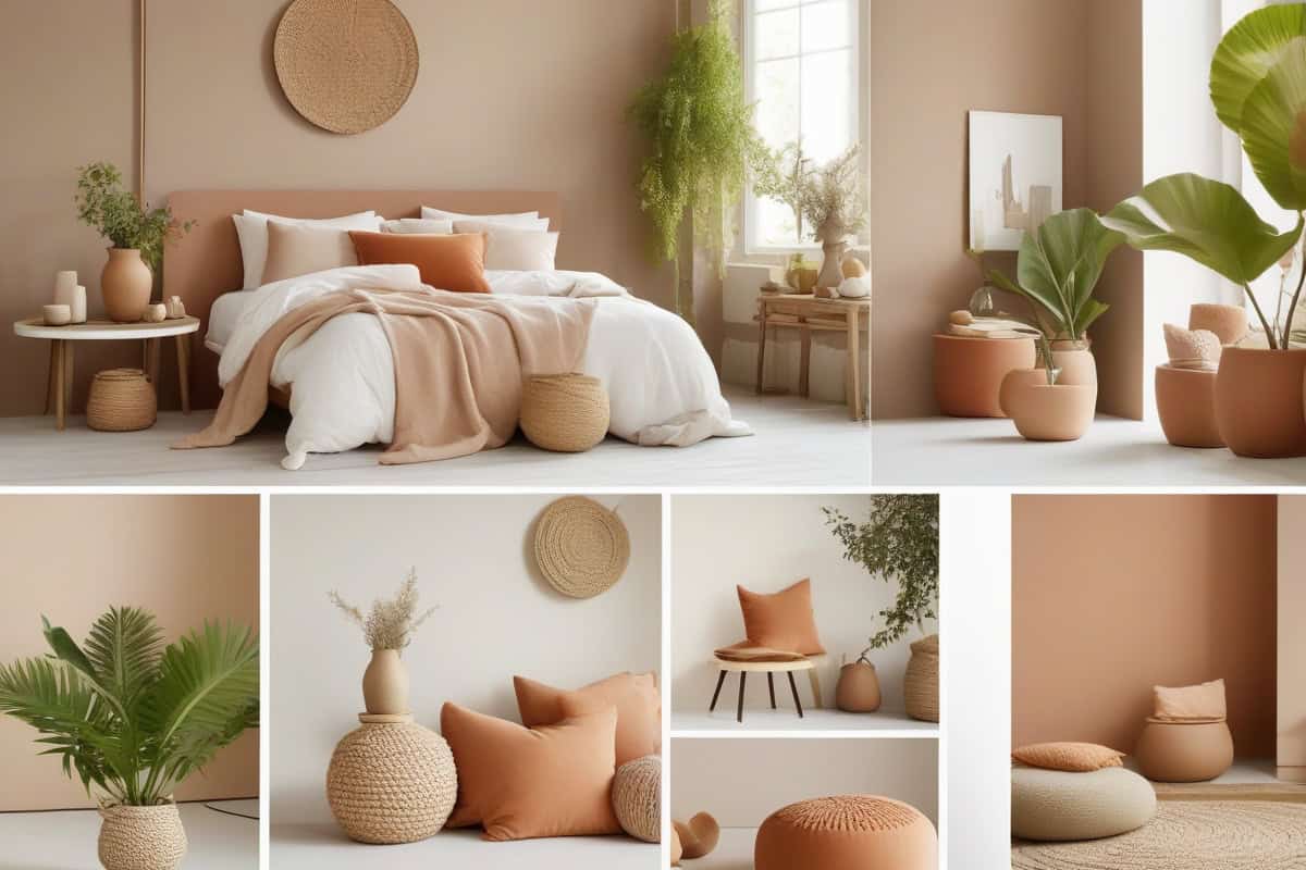 canapé en velours vert sauge ou terracotta pour salon cocooning moderne, couleurs terreuses idée déco cosy contemporain