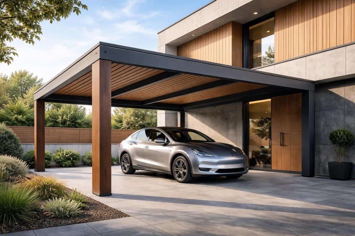 carport aluminium thermolaqué design abri stationnement parking maison contemporary