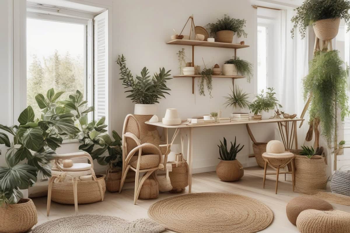 composition plantes hauteurs variables stratification salon cocooning naturel scandinave bohème