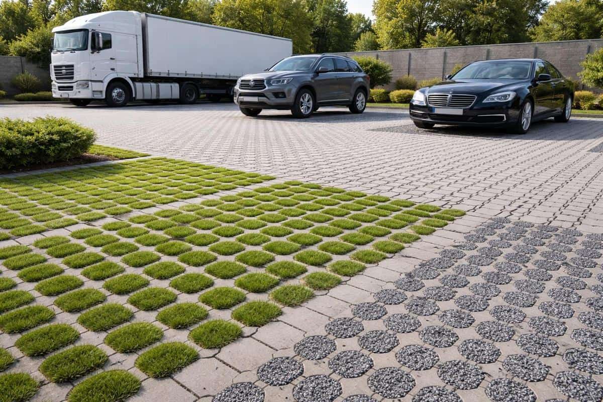 dalles alvéolées béton parking plusieurs véhicules charge lourde aménagement perméable extérieur