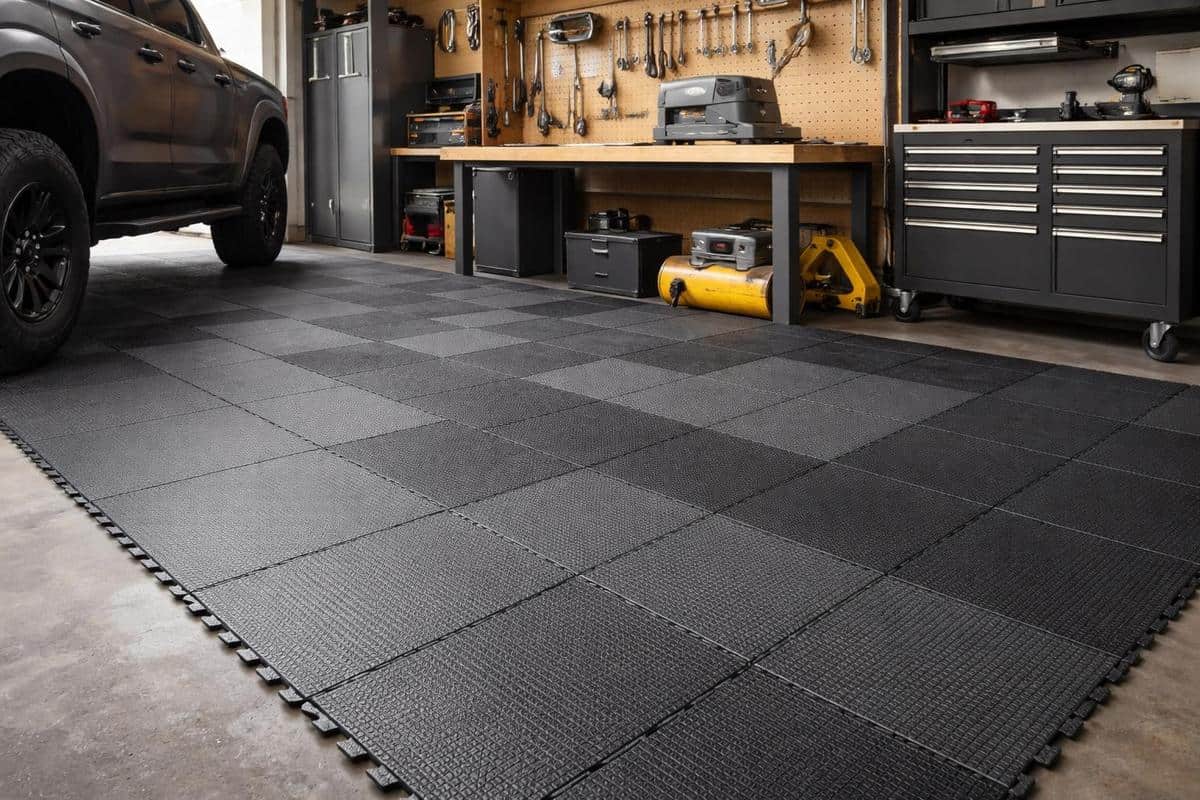 dalles industrielles polypropylène haute densité sans colle pour sol garage résistant aux charges lourdes et vibrations