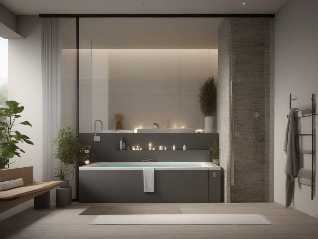 schéma dégagement minimal 90 cm autour d'un spa intérieur - circulation sécurisée aménagement spa intérieur petite salle de bain