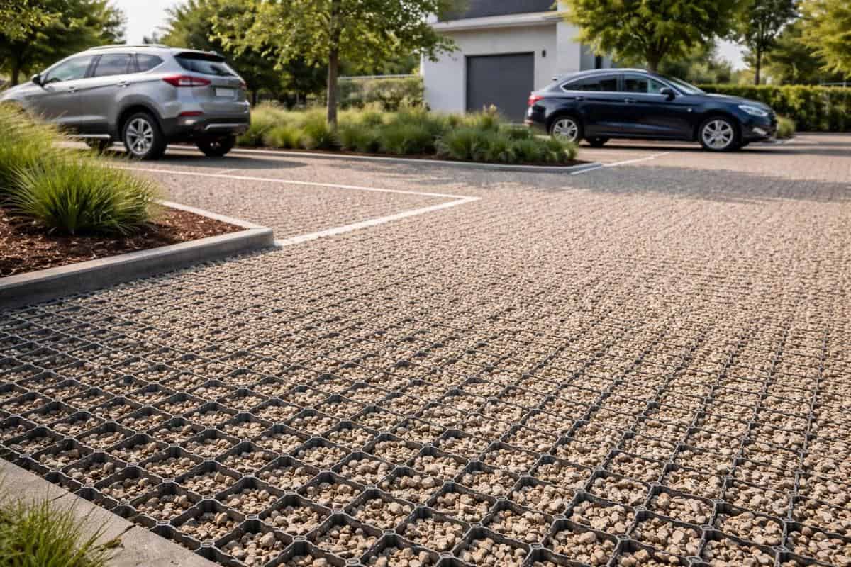 gravier stabilisé parking extérieur drainant grille alvéolaire idée aménagement maison