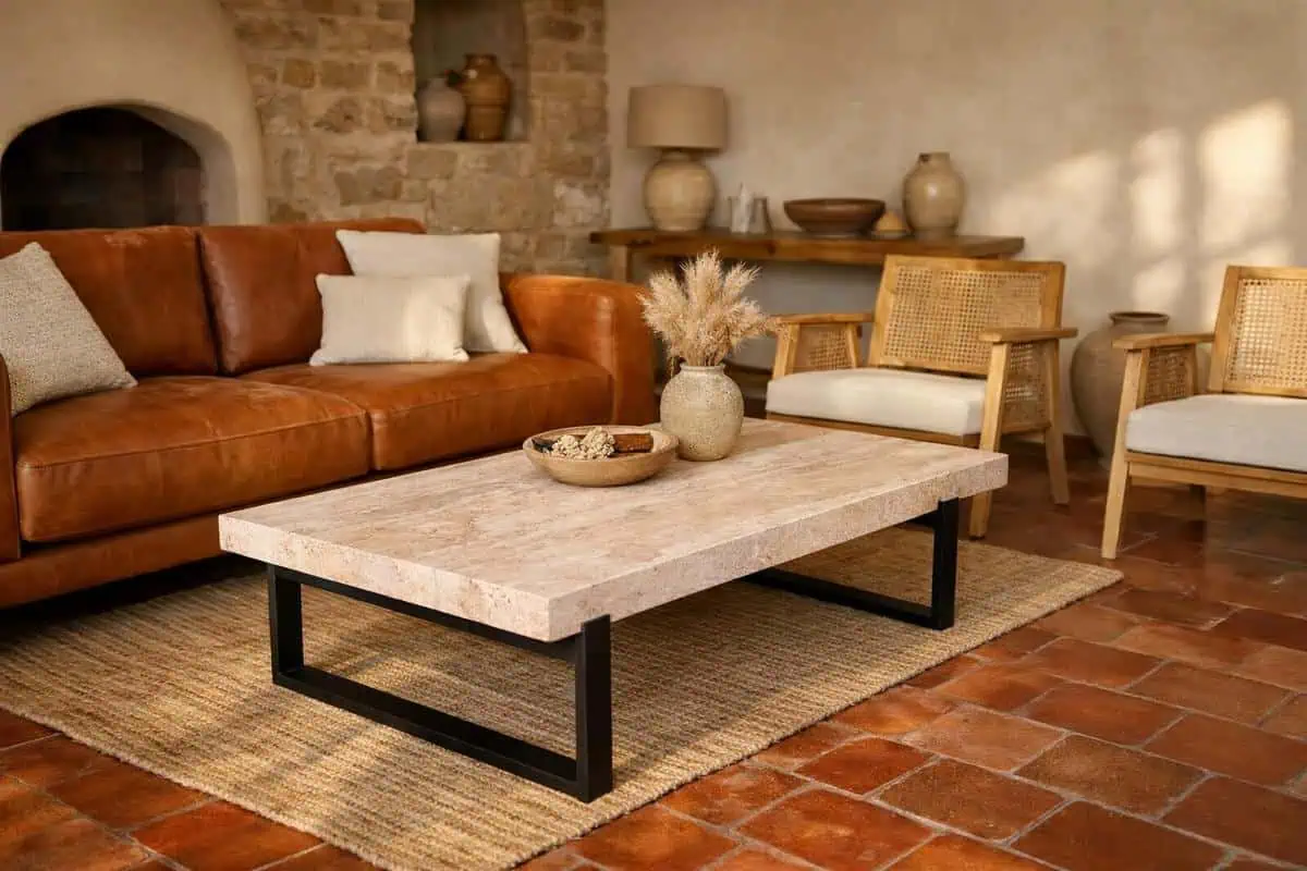 Idée déco salon tomette rouge : comment sublimer un sol en tomettes avec les bons objets