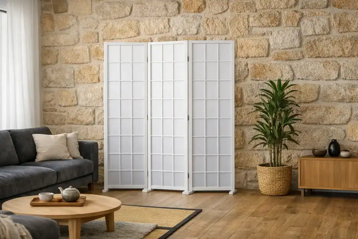 panneau shoji en papier washi et cadre bois pin cloison coulissante déco salon japonais contemporain
