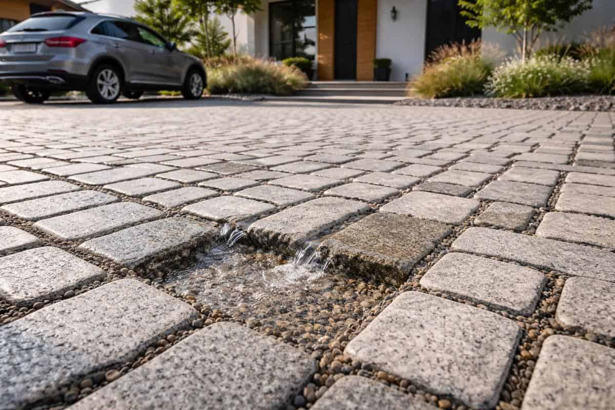 pavés perméables drainage eaux pluviales parking extérieur aménagement maison gestion eau