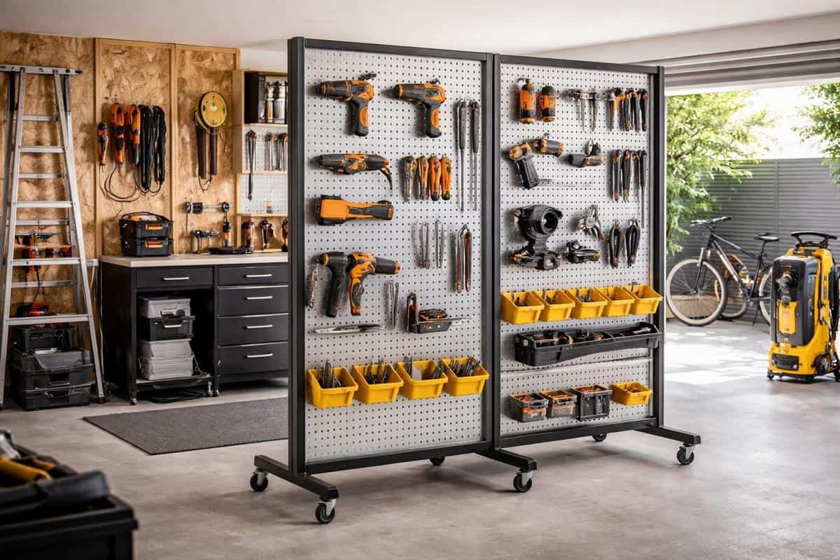 panneau pegboard acier galvanisé double face séparateur atelier garage rangement outils Triton crochets bacs