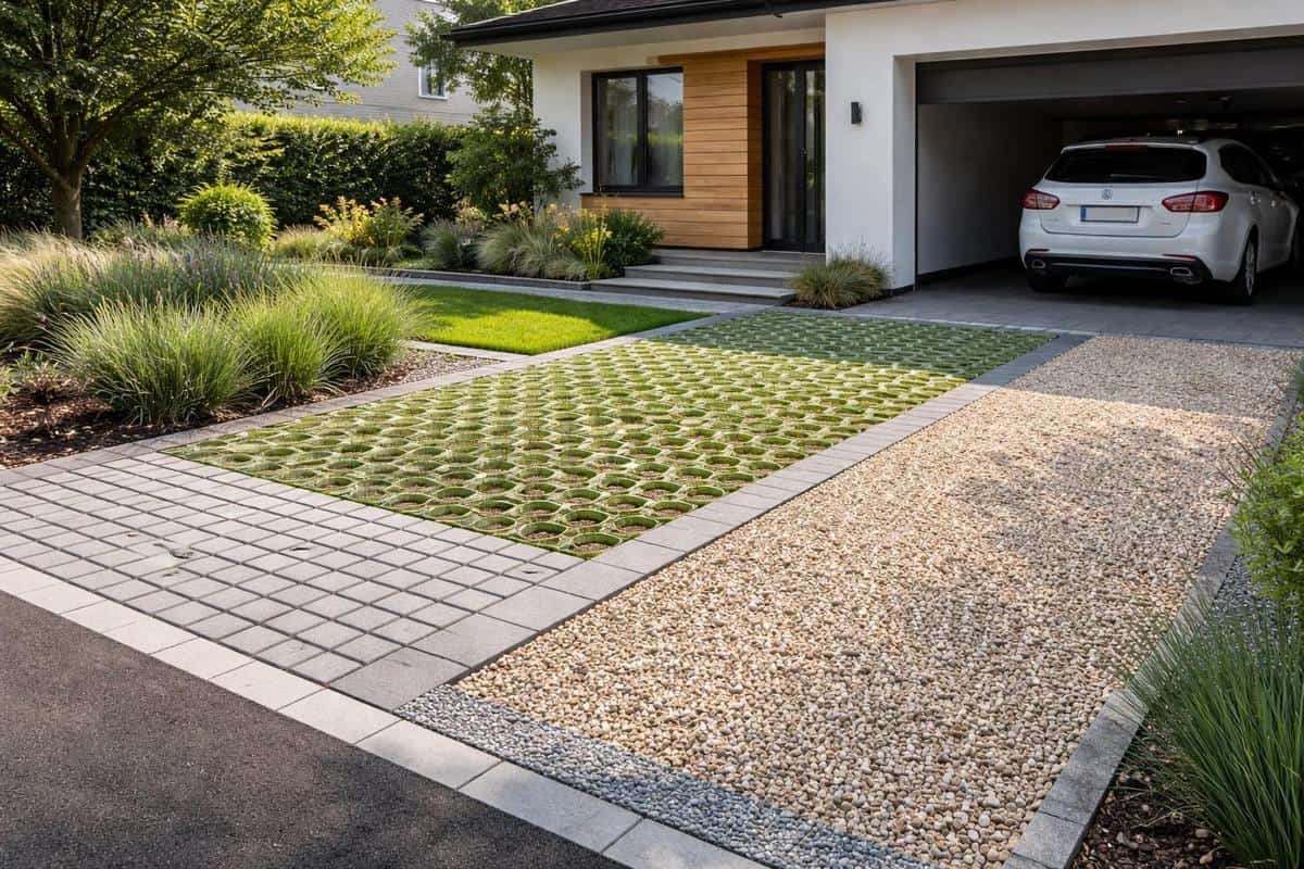 surface perméable parking maison pavé drainant dalles alvéolées gravier stabilisé aménagement