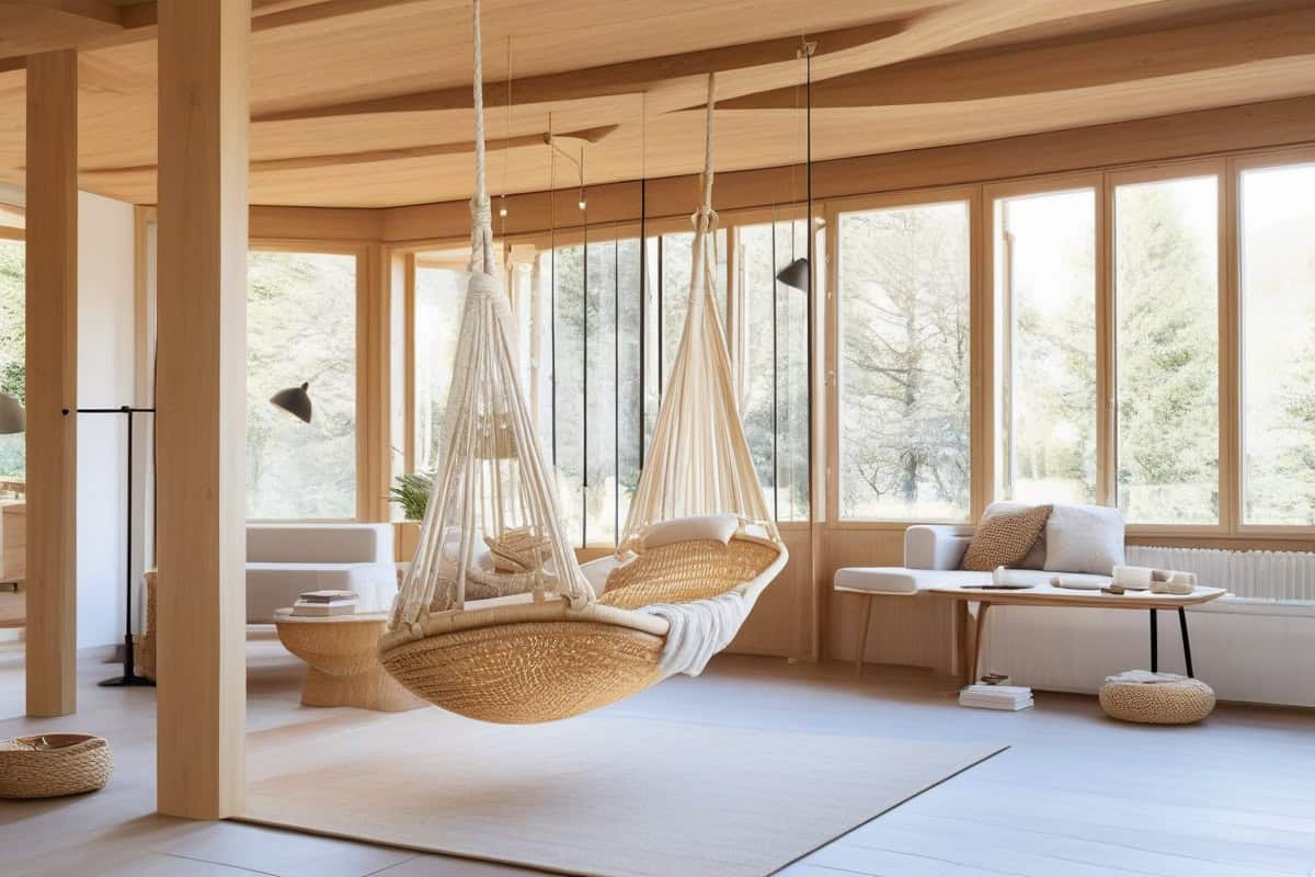 Suspension XXL en rotin naturel tressé pour salon cocooning style scandinave, grand diamètre 80 cm