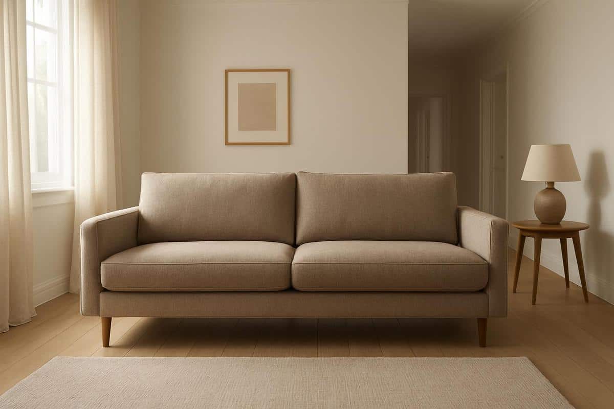 canapé 3 places positionné en largeur dans un salon en longueur pour casser la perspective couloir