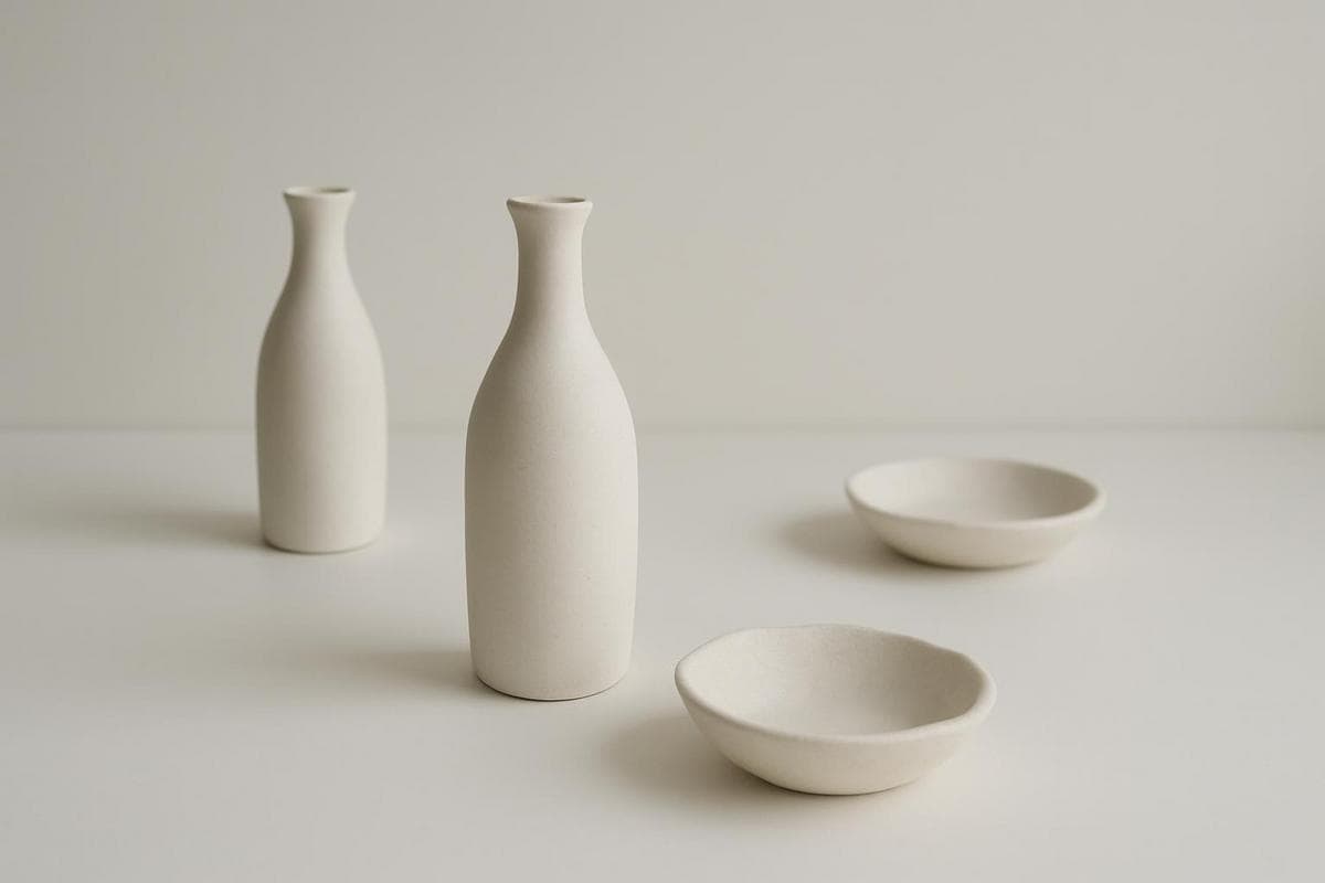 céramique blanche mate vase col étroit coupelle artisanale décoration salon minimaliste 2026