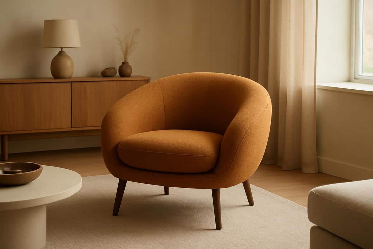 fauteuil cocon arrondi rembourré style rétro années 70 salon 2026 Ferm Living Kartell
