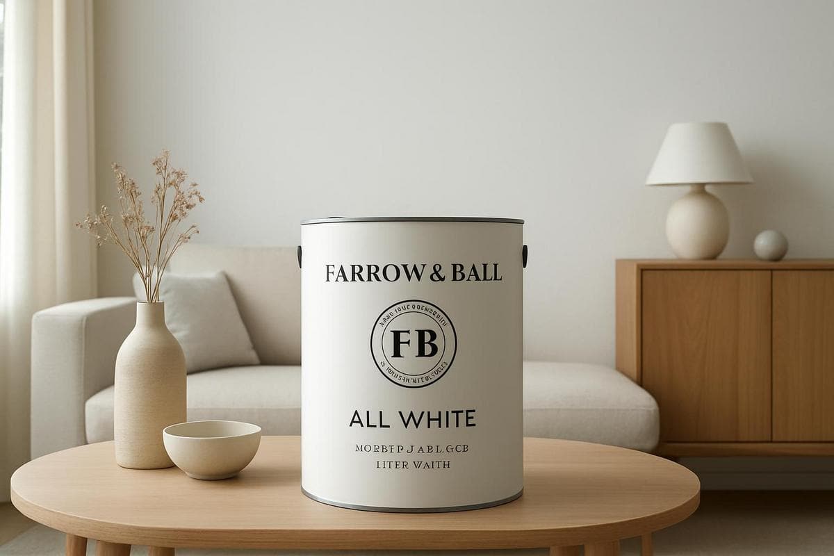 peinture blanc mat All White Farrow and Ball finition velours mur salon épuré tendance 2026
