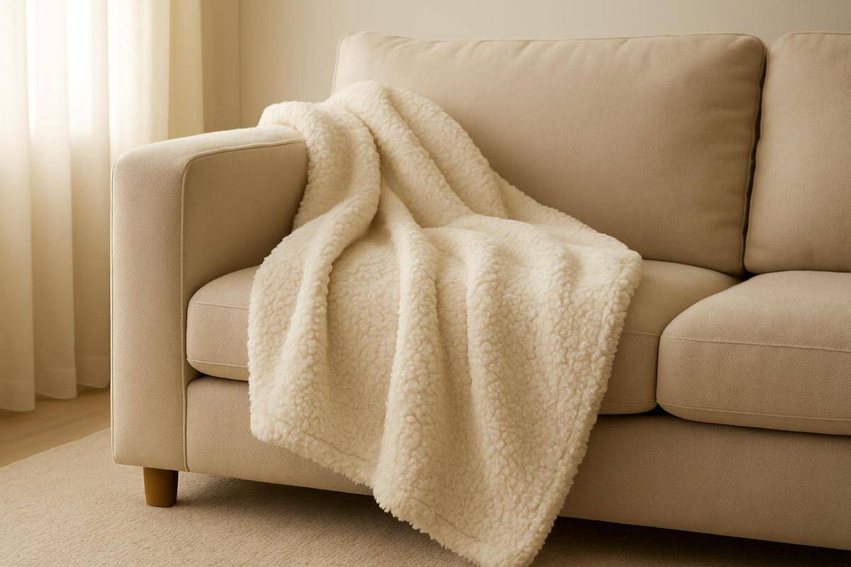 plaid crème bouclette fausse fourrure canapé beige ambiance cocon idée déco salon beige Zara Home H&M Home