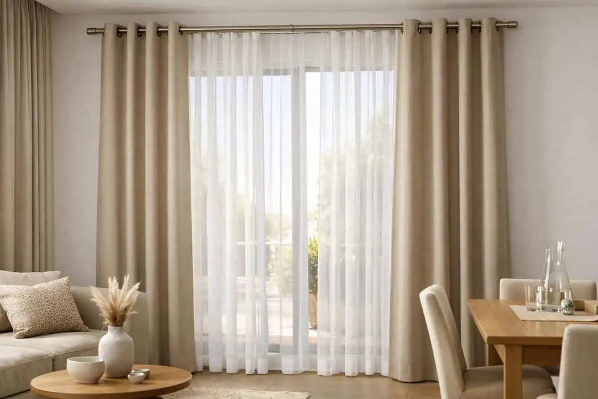 Rideaux tamisants et double rideau pour aménager salon salle à manger avec lumière naturelle