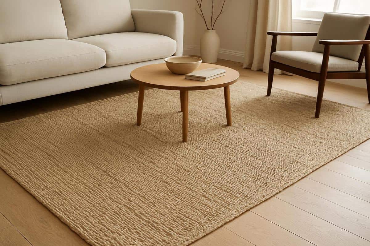 tapis en jonc de mer naturel tissé à plat pour salon japonais, fibre végétale structurante style wabi-sabi