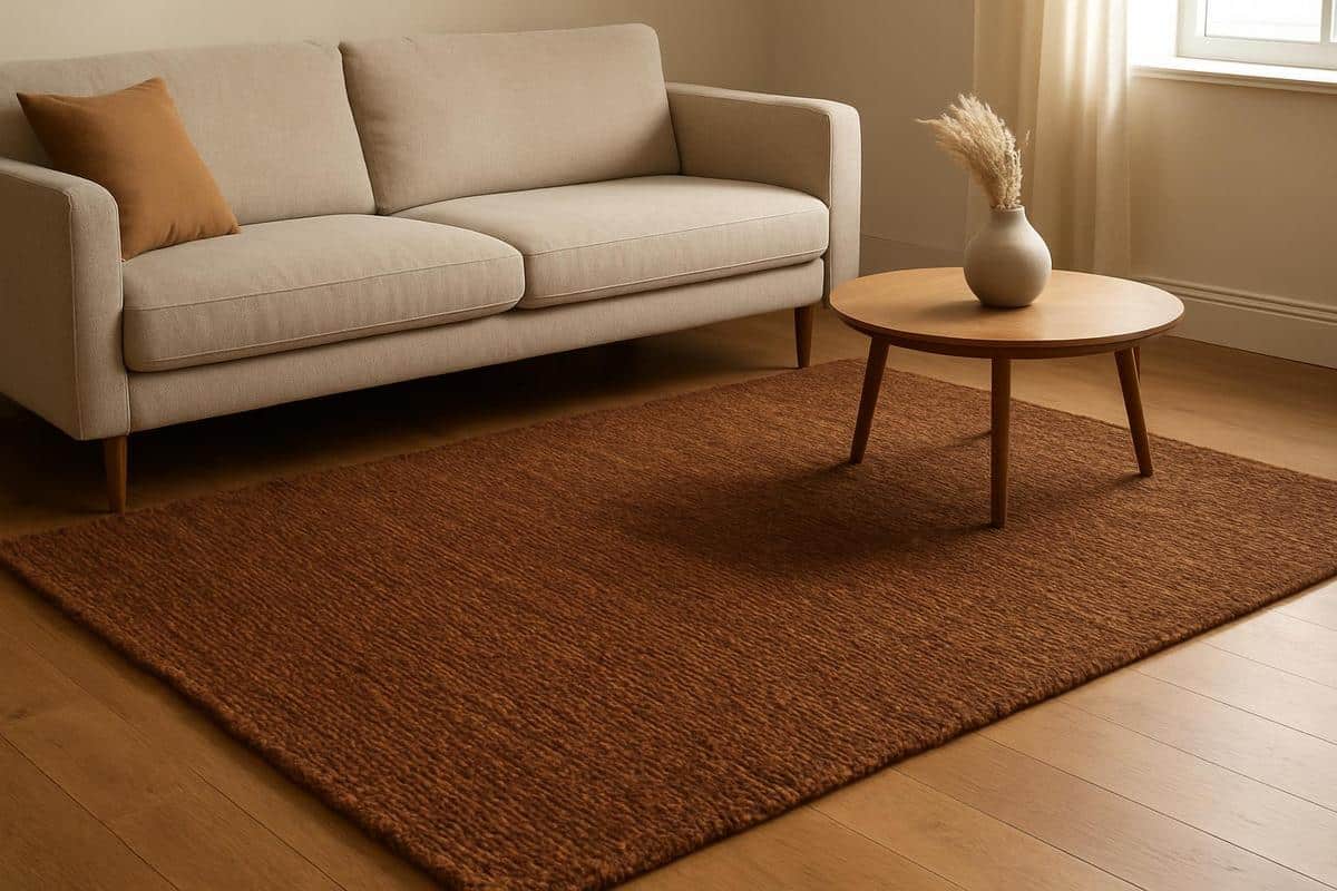 tapis en laine nouée à la main tons brun chaud jute teinté pour salon tendance 2026