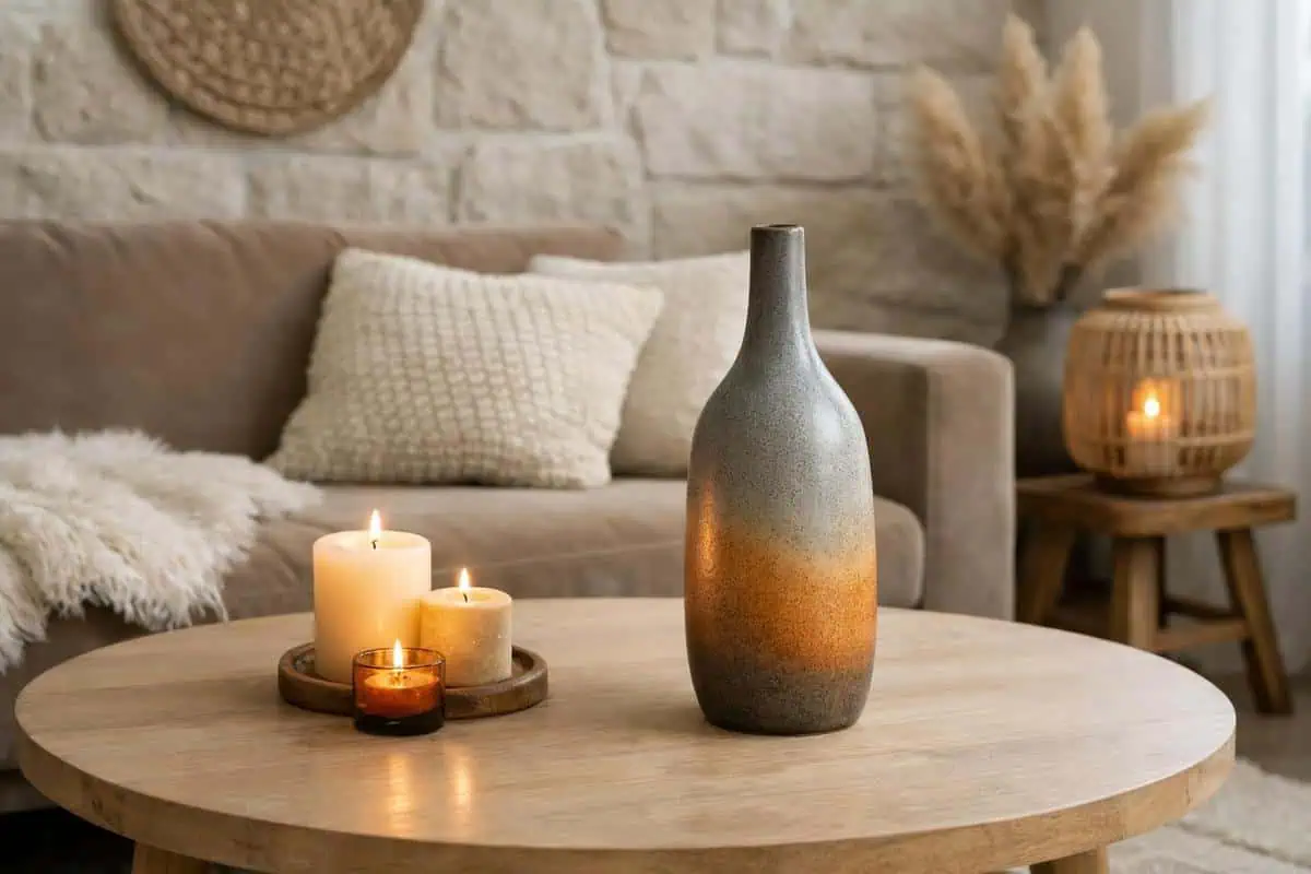Vases artisanaux gres ocre ivoire cendres pièces decoratives faites main salon boheme scandinave