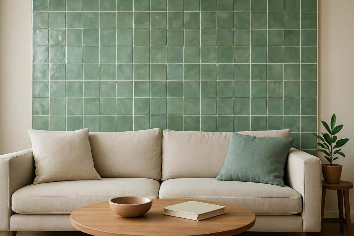 zellige mural vert sauge carreau marocain émaillé fait main mur accent salon décoration tendance 2026