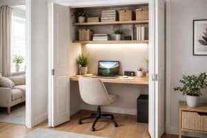 Idée bureau pour petit espace aménagé dans un placard cloffice