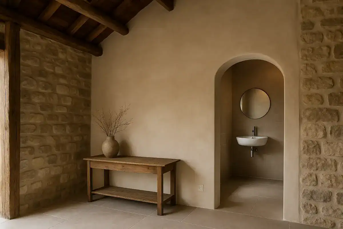 badigeon chaux tadelakt finitions murs pierre charme ancien decoration grange rustique moderne