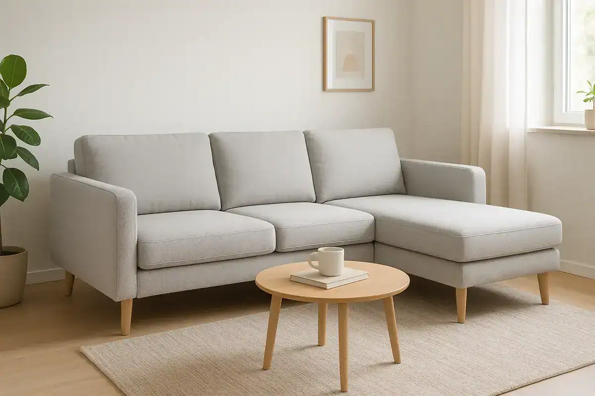 canape d'angle pieds apparents petit salon formes legeres compactes modernes