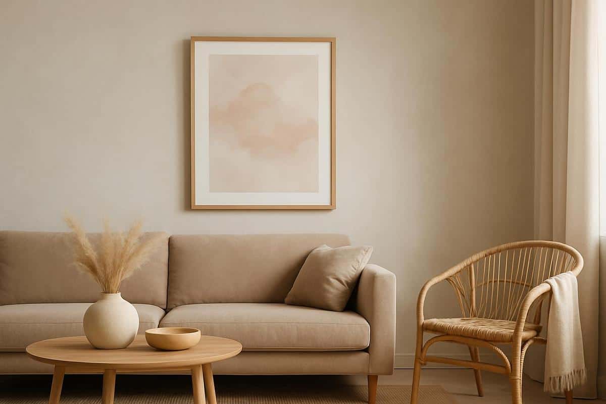 Peinture murale tons neutres blanc beige greige base minimaliste decoration salon scandinave boheme