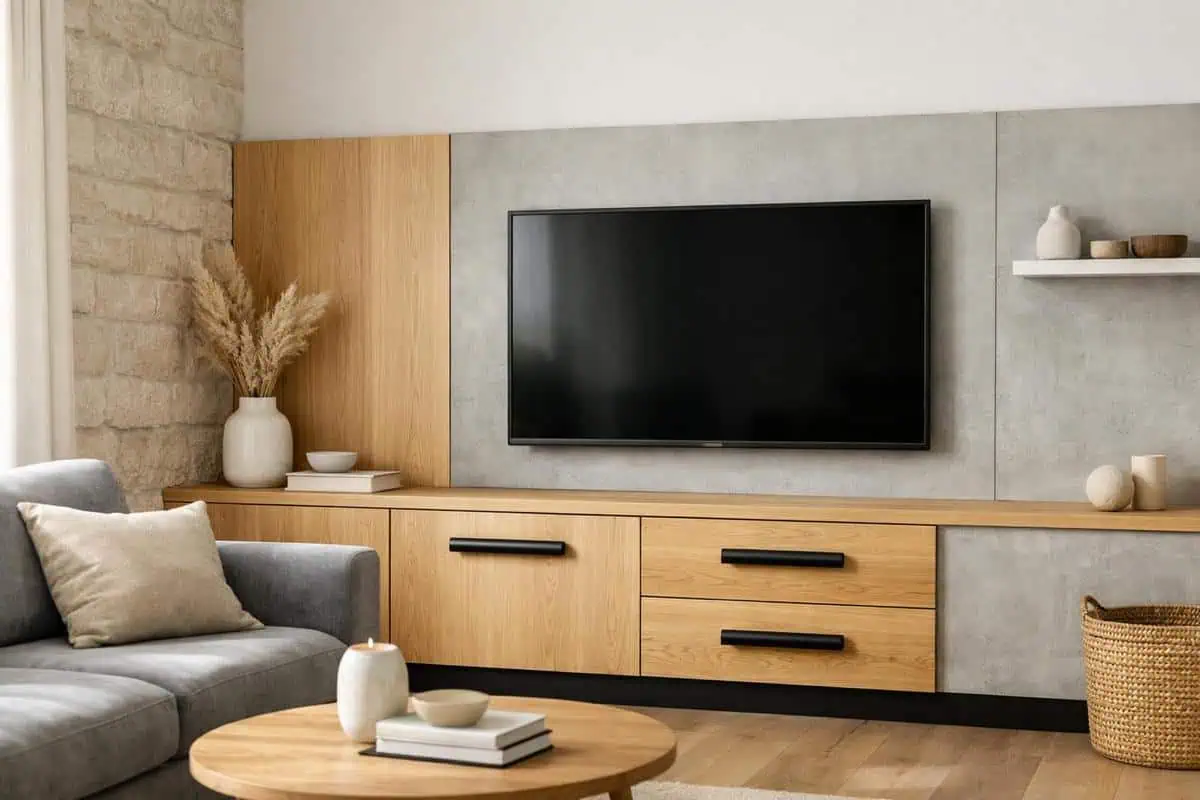 Poignées noires mates acier thermolaque section carrée cylindrique meuble TV barre minimaliste contemporain
