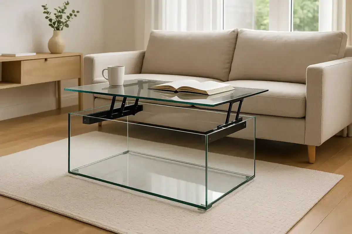 table basse relevable petit salon transparent verre optimiser espace circulation
