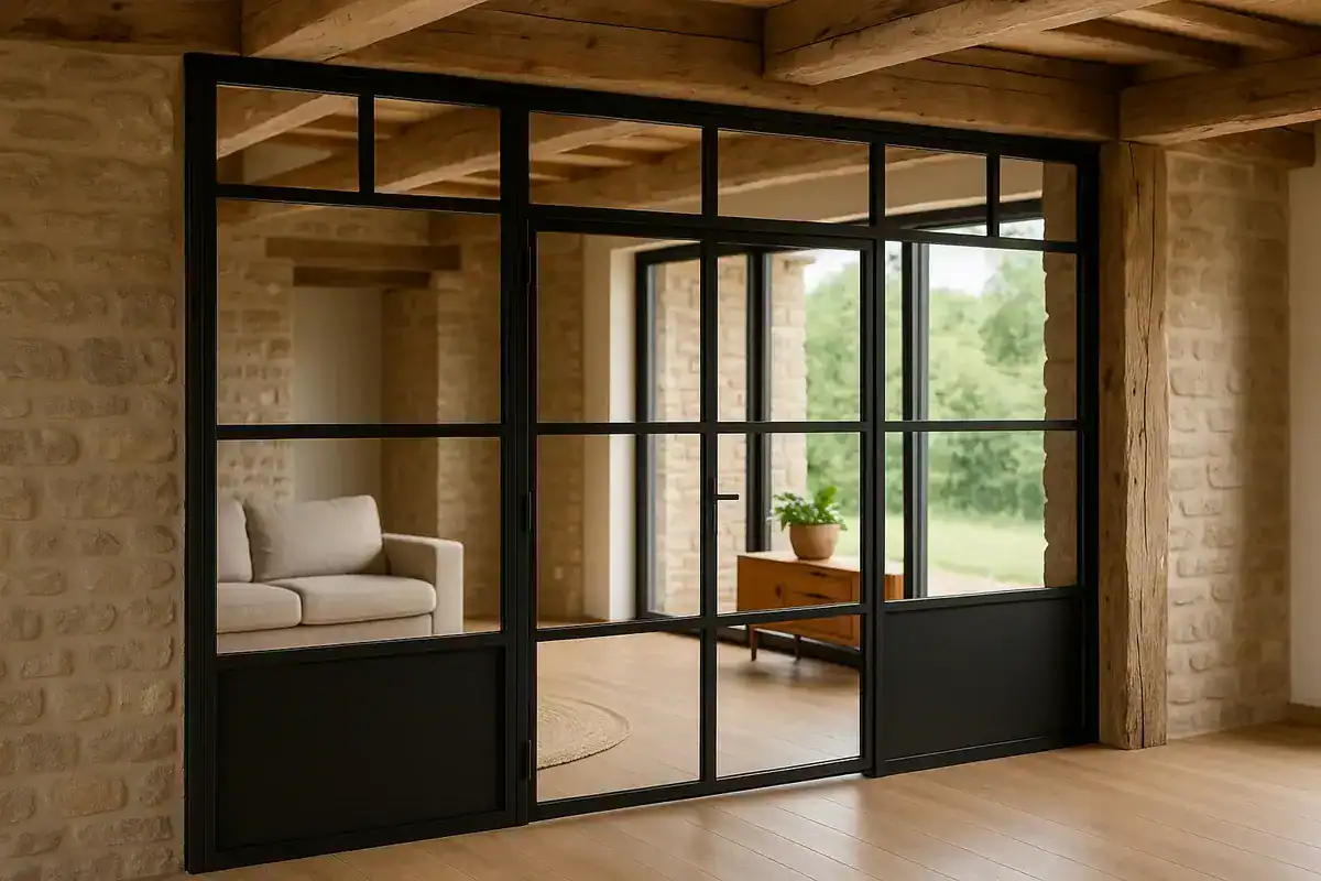 Verrière en métal noir pour séparation d'espaces et optimisation volumes grange