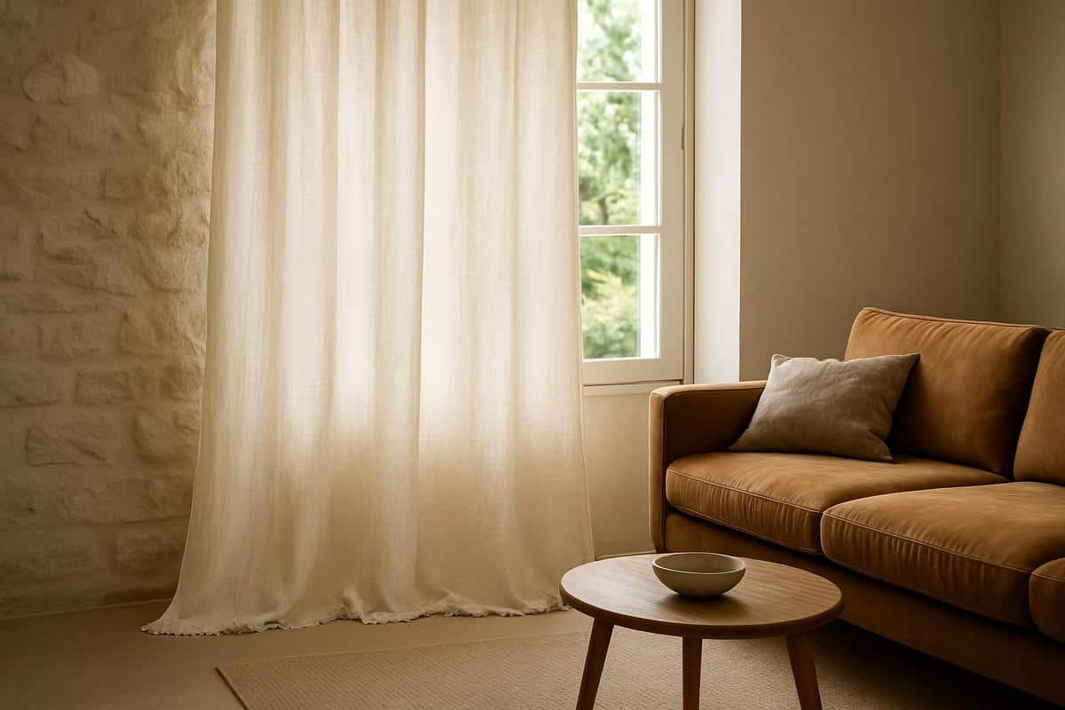 Voilages lin lavé blanc cassé écru rideaux légers filtrage lumière naturelle salon scandinave bohème