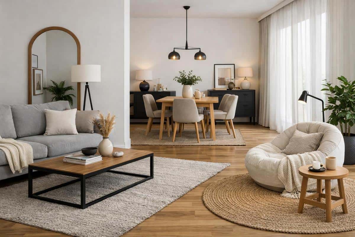 création d'espaces distincts salon rectangulaire zoning implicite sans cloison