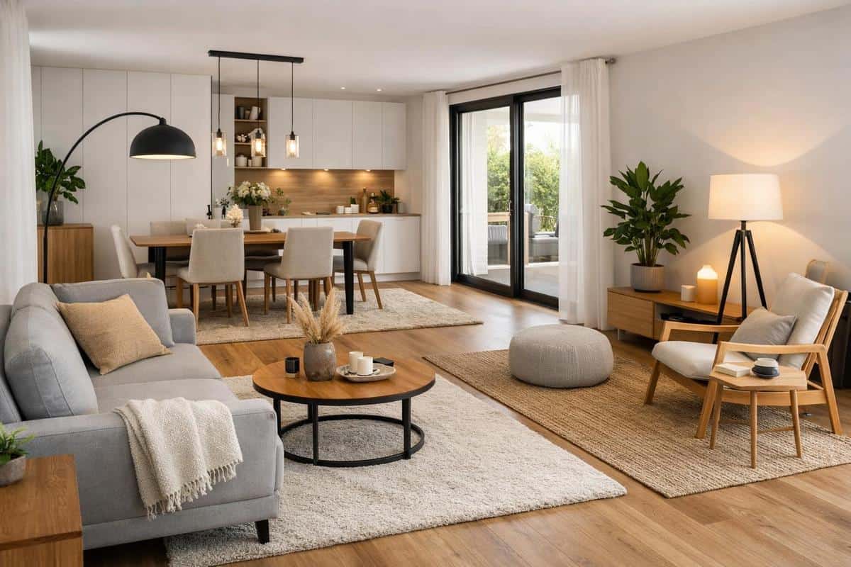 création d'espaces distincts salon rectangulaire zoning implicite sans cloison