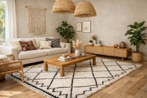 Déco salon scandinave bohème avec canapé