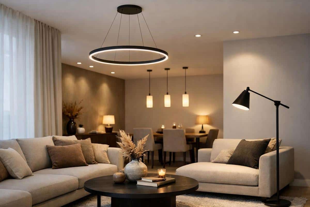 layering éclairage luminaires circuits indépendants séparation zones salon