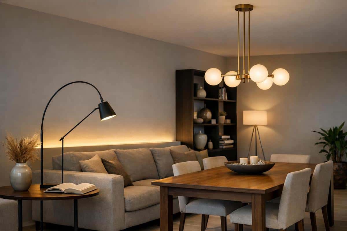 layering éclairage luminaires circuits indépendants séparation zones salon repas