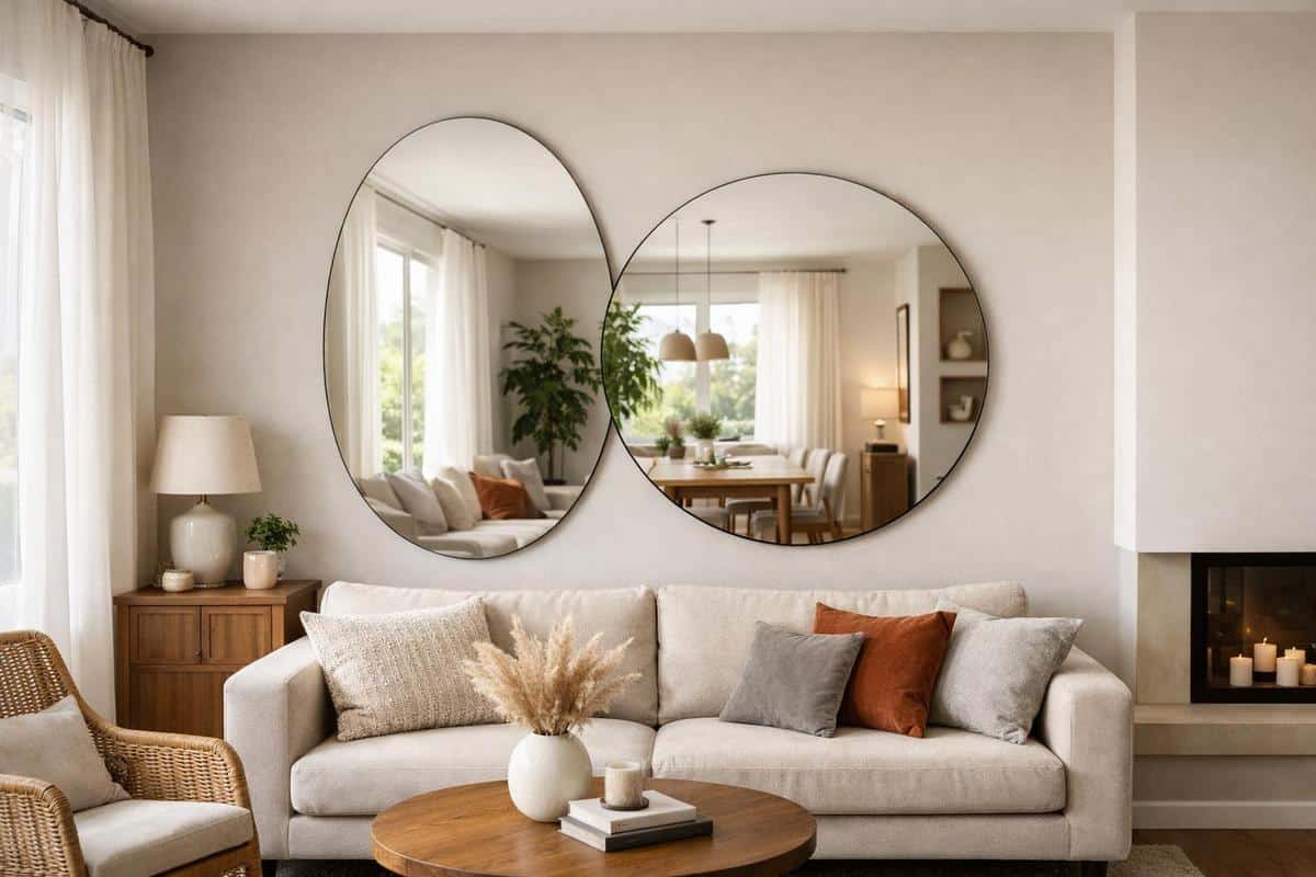 Miroirs ronds ovales positionnement strategique reflexion lumiere naturelle salon rectangulaire agrandissement