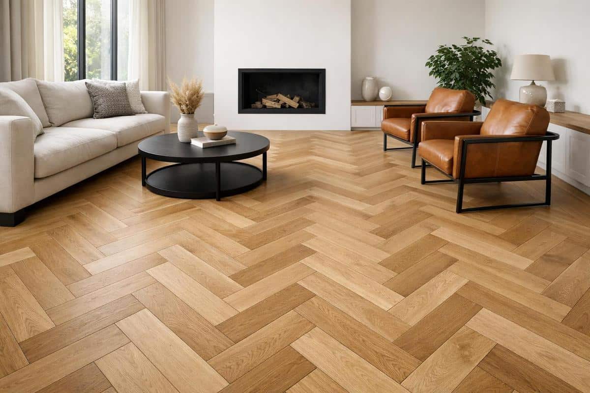 Parquet posé dans le sens de la largeur salon rectangulaire lames larges chevron pose horizontale