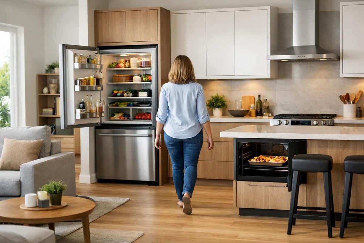 Positionnement du mobilier et passages pour ne pas bloquer la circulation en cuisine-salon ouvert