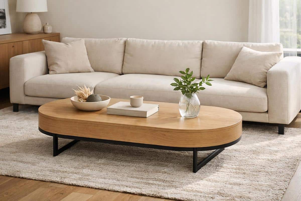 Table basse rectangulaire ovale salon longueur proportions équilibre circulation optimisation