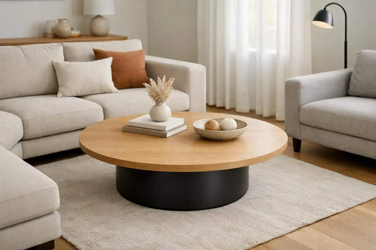 table basse ronde salon carré fluidifier passage canapé